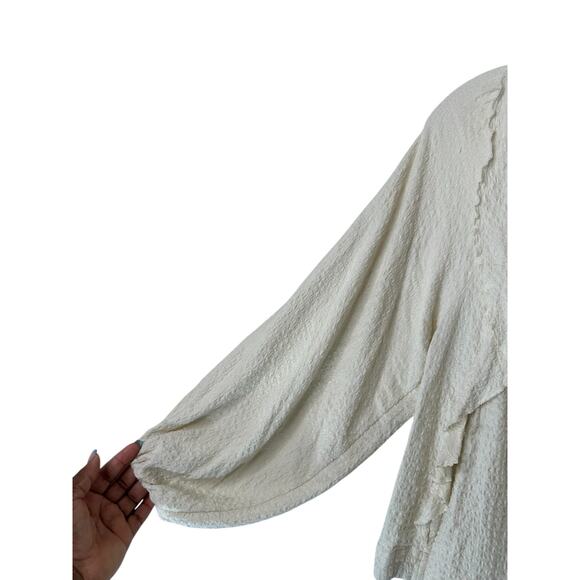 Free People White Ruffle Front Boho Square Neck Long Sleeve Blouse Size XS - Picture 7 of 12